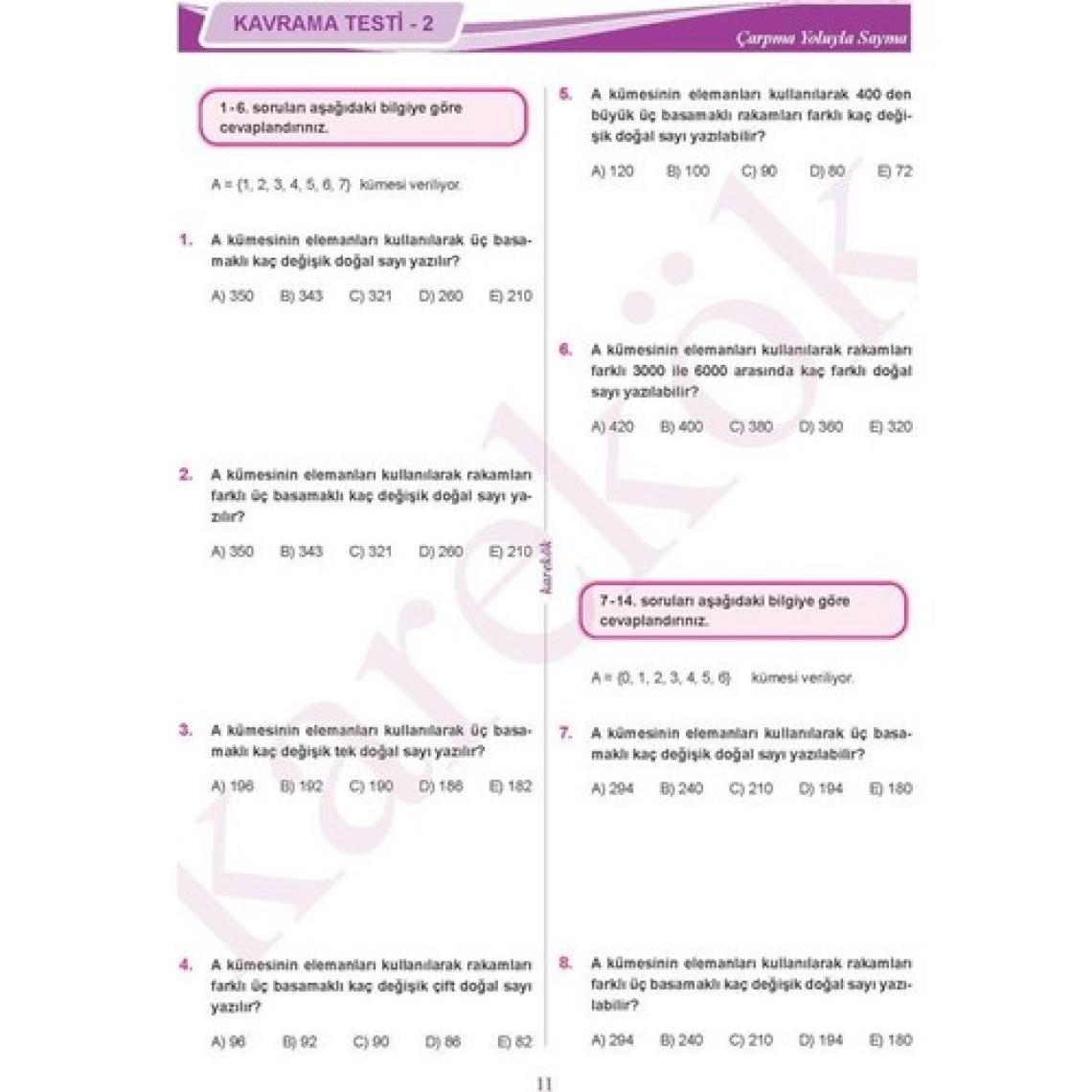 Karekök Yayıncılık 10. Sınıf Matematik Soru Bankası