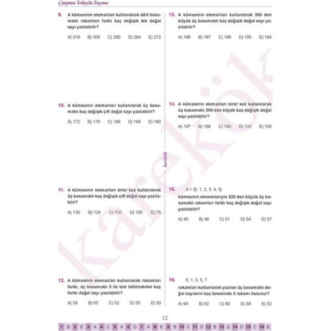 Karekök Yayıncılık 10. Sınıf Matematik Soru Bankası