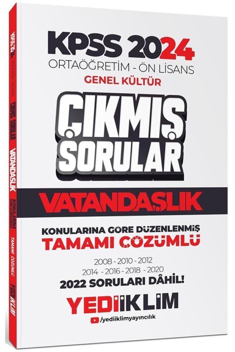 Yediiklim 2024 KPSS Ortaöğretim Ön Lisans Genel Kültür Vatandaşlık Tamamı Çözümlü Çıkmış Sorular