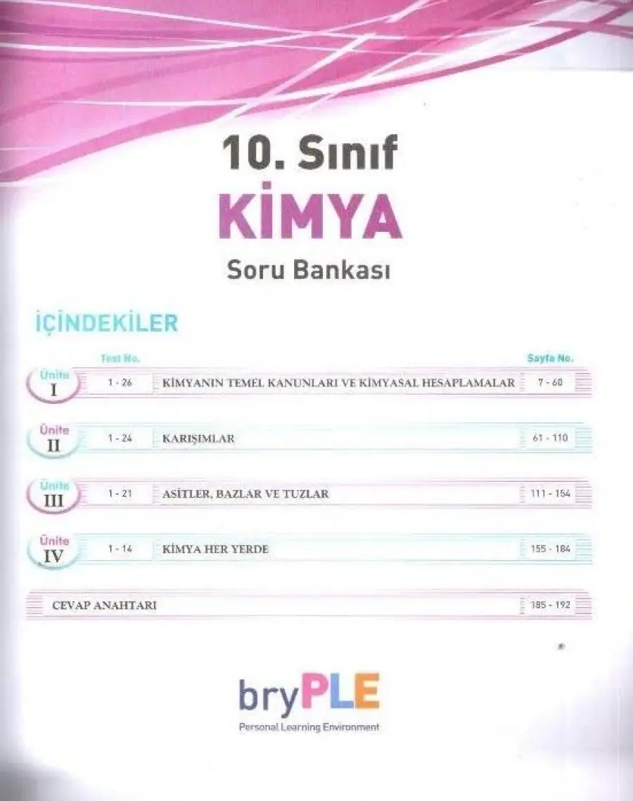 Bry Birey Eğitim Yayınları PLE 10. Sınıf Kimya Soru Bankası