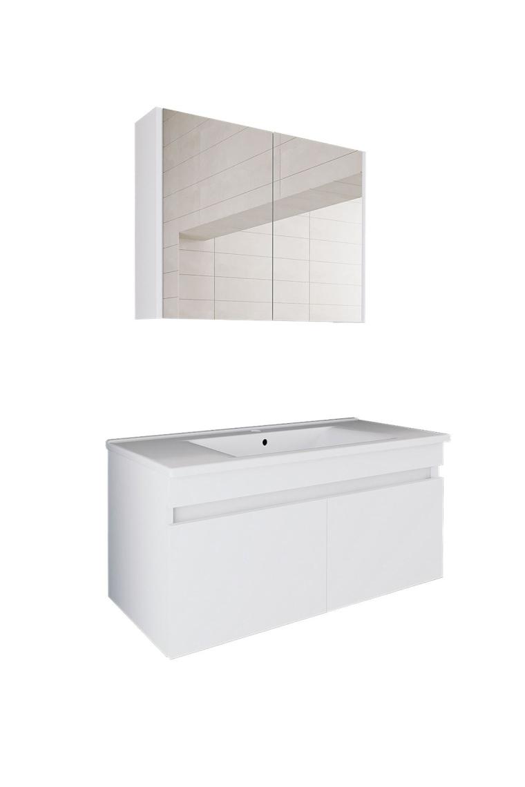 Roomart Al3 Ayaksız 2 Kapaklı Lavabolu Beyaz Mdf 100 Cm Banyo Dolabı Aynalı Üst Dolabı