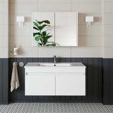 Roomart Al3 Ayaksız 2 Kapaklı Lavabolu Beyaz Mdf 100 Cm Banyo Dolabı Aynalı Üst Dolabı