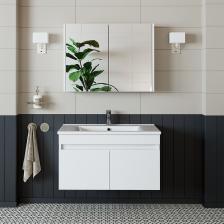 Roomart Al3 Ayaksız 2 Kapaklı Lavabolu Beyaz Mdf 85 Cm Banyo Dolabı Aynalı Üst Dolabı