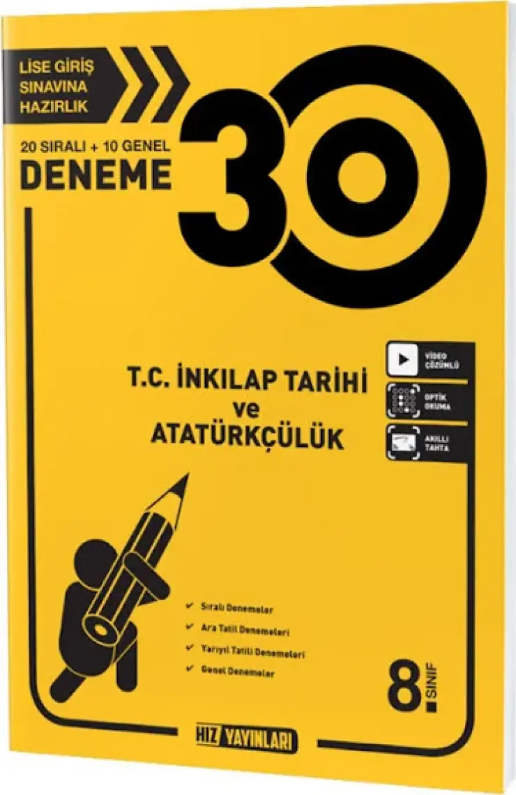 Hız Yayınları 8. Sınıf T.C İnkılap Tarihi ve Atatürkçülük 30'lu Deneme