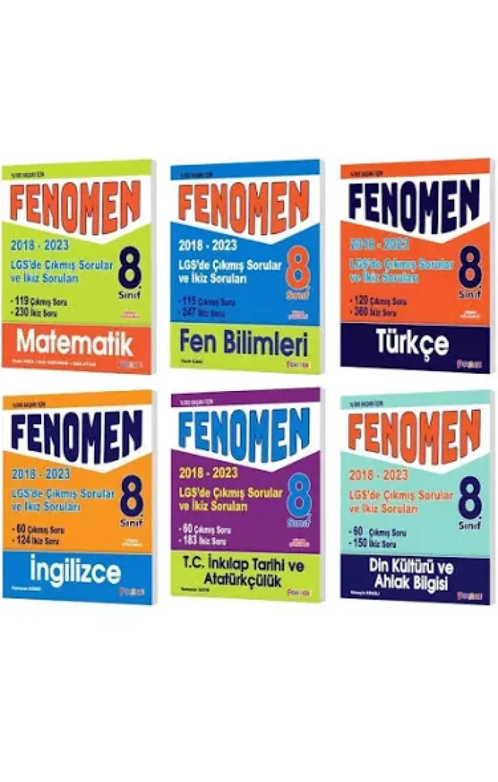 Fenomen Yayıncılık 8. Sınıf LGS 2018 - 2023 Yılları Çıkmış Sorular ve İkiz Sorular Seti 6 Kitap