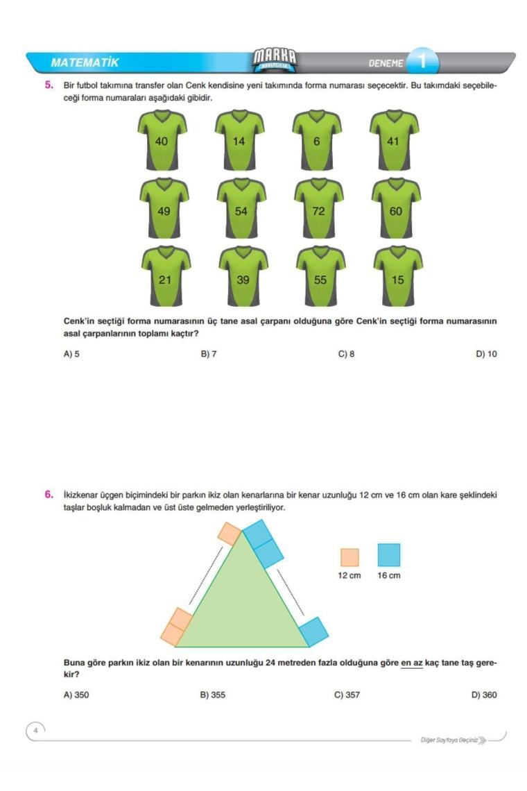 Marka Yayınları 2025 LGS 1. Dönem Konuları Matematik 3 Deneme