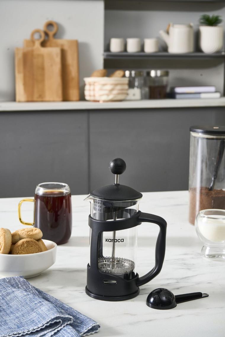 Karaca Coffee Bean Kaşık Hediyeli Borosilikat Cam French Press 350 Ml Siyah