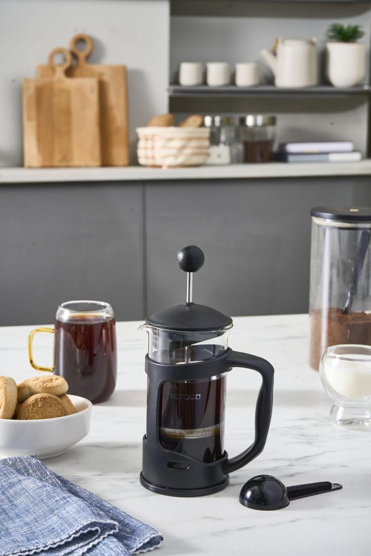 Karaca Coffee Bean Kaşık Hediyeli Borosilikat Cam French Press 350 Ml Siyah