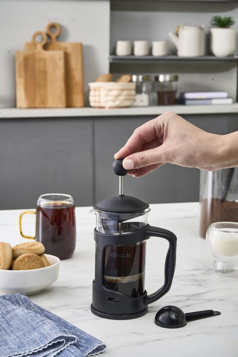 Karaca Coffee Bean Kaşık Hediyeli Borosilikat Cam French Press 350 Ml Siyah