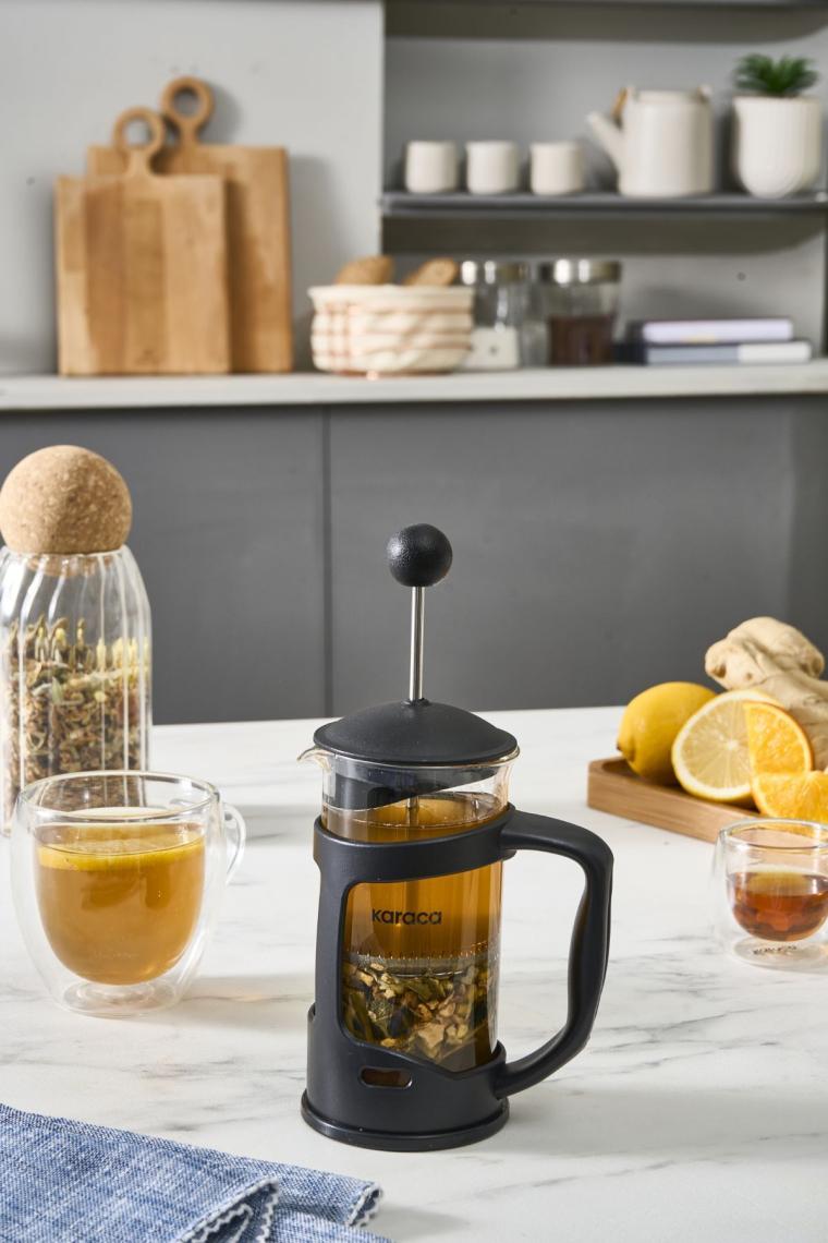 Karaca Coffee Bean Kaşık Hediyeli Borosilikat Cam French Press 350 Ml Siyah