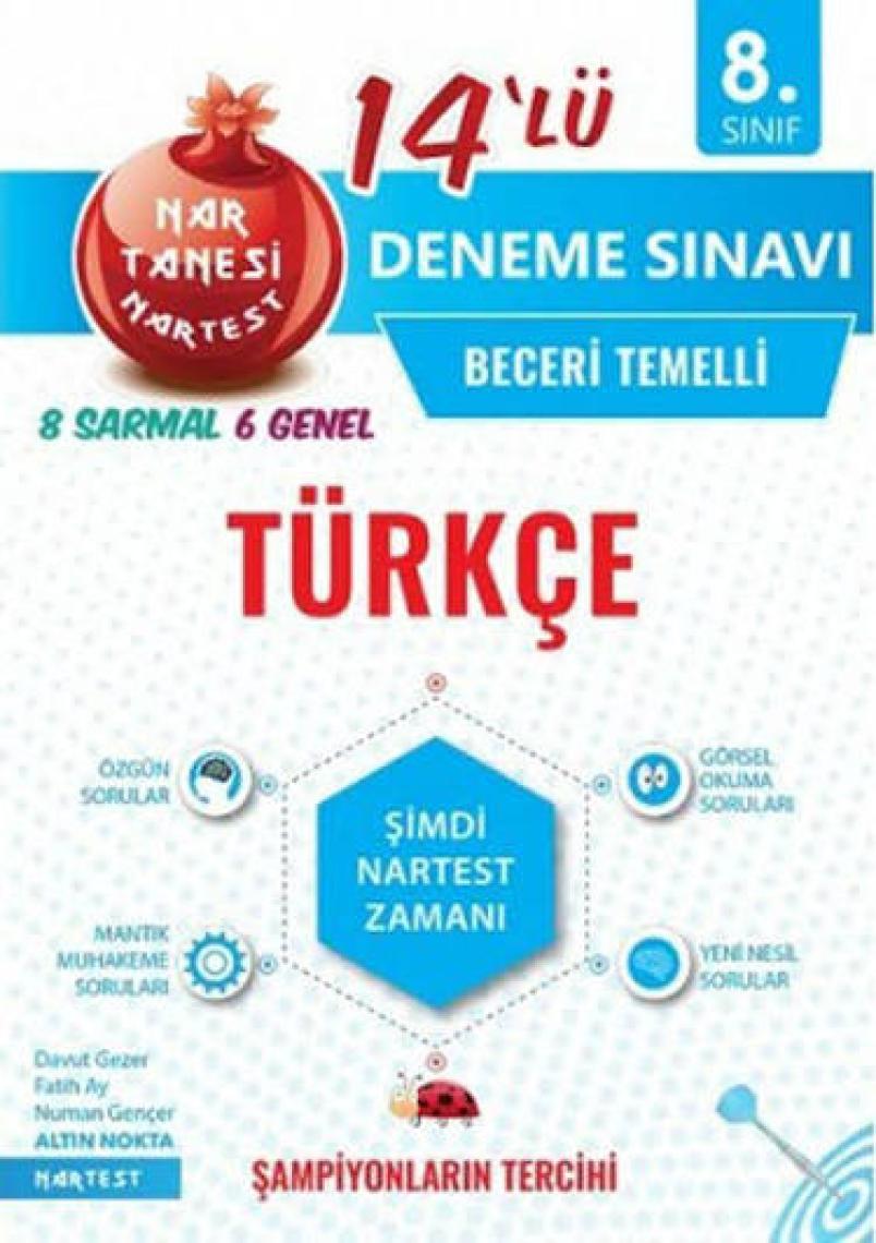 Nartest Yayınevi 8. Sınıf Nar Tanesi Türkçe 14 Deneme Sınavı