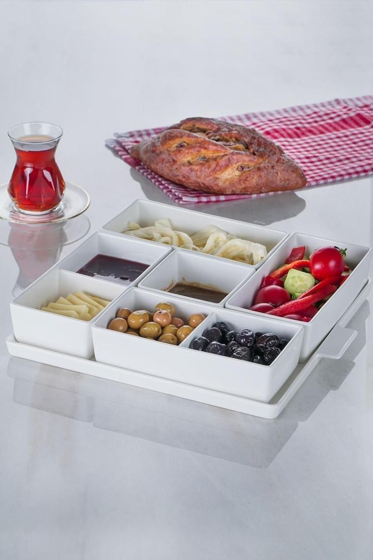 Bianco Perla Puzlle 5 Li 7gözlü Kare Porselen Kahvaltılık 0421