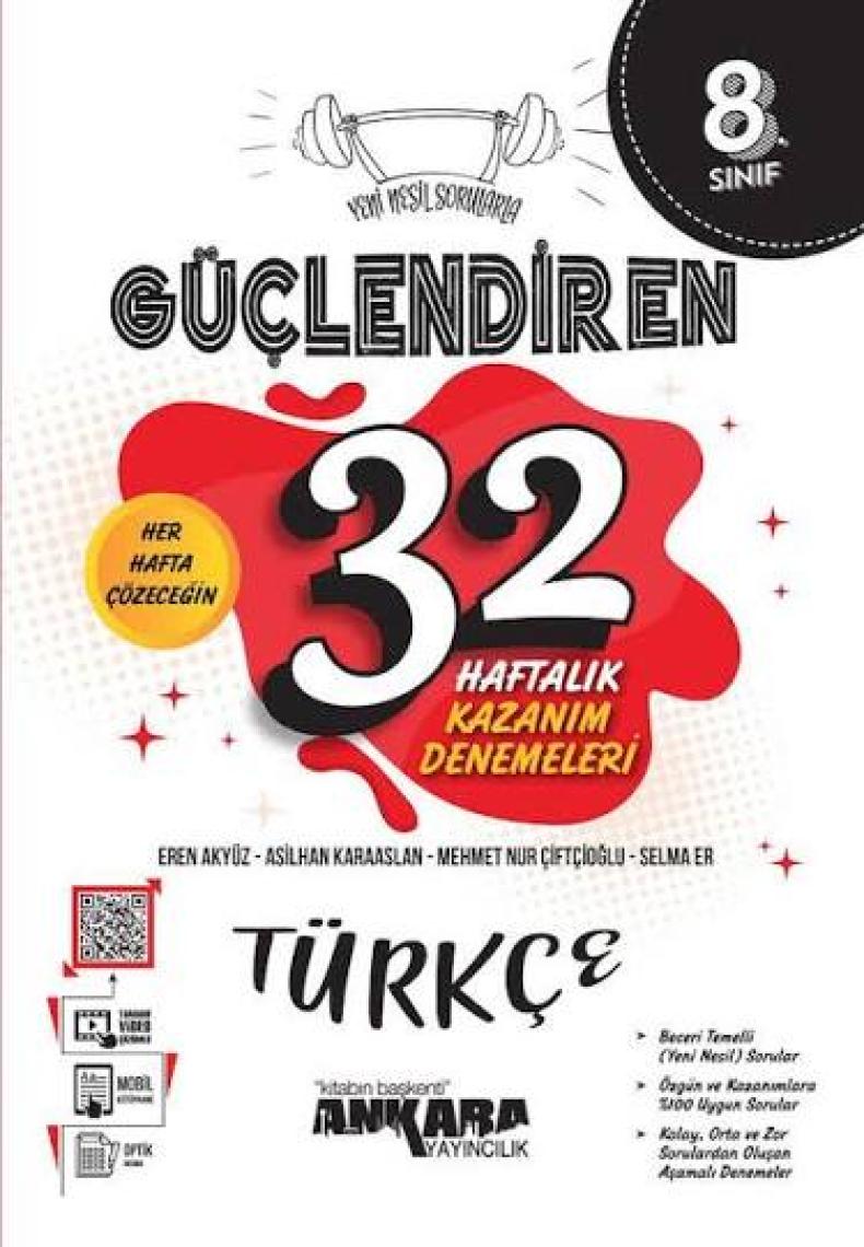 Ankara Yayıncılık 8.Sınıf  Güçlendiren 32 Haftalık Türkçe Kazanım Denemeleri