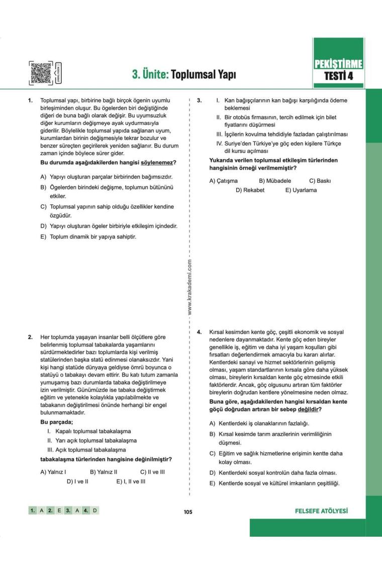 Kr Akademi Yayınları Felsefe Atölyesi AYT Felsefe Grubu Soru Bankası