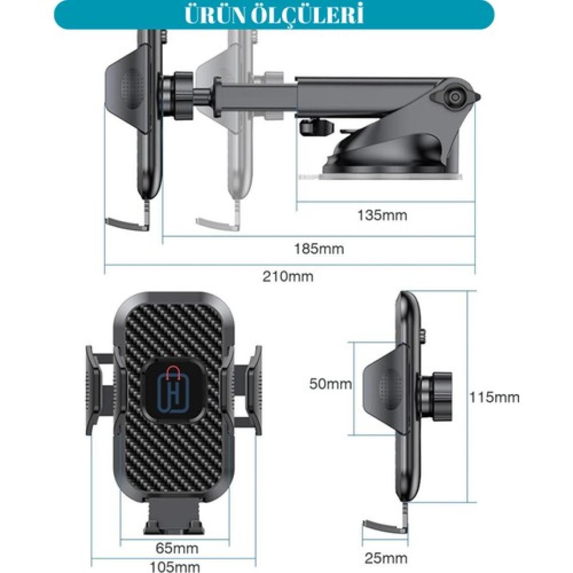 Hb-01 Otomatik Klipsli Araba Telefon Tutucu Ayarlanabilir Cam Ve Torpido Için Yüksek Kalite Tutucu