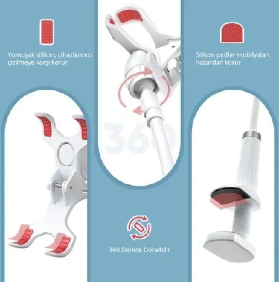 Ugreen Flexible Esnek Yatak Masa Telefon Tutucu Beyaz 90CM