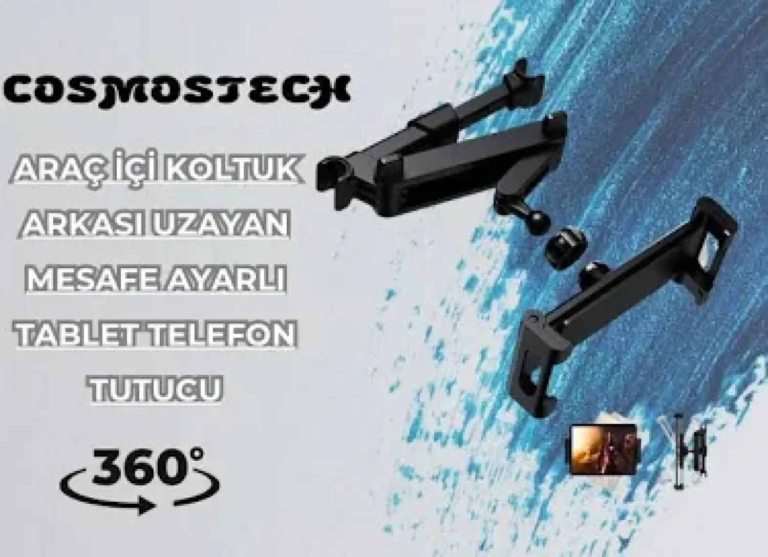 Cosmostech Araç Koltuk Arkası Tablet Telefon Tutucu 360 ° Dönen Uzayan Ayarlanabilir Stand