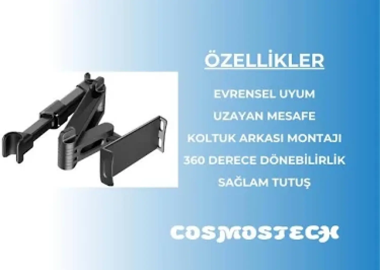 Cosmostech Araç Koltuk Arkası Tablet Telefon Tutucu 360 ° Dönen Uzayan Ayarlanabilir Stand