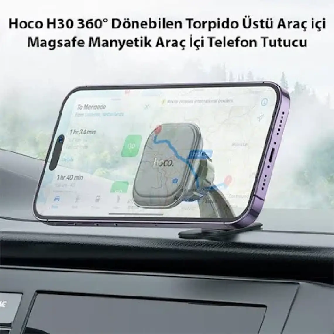 Hoco H30 360° Dönebilen Torpido Üstü Araç İçi Magsafe Manyetik Araç İçi Telefon Tutucu