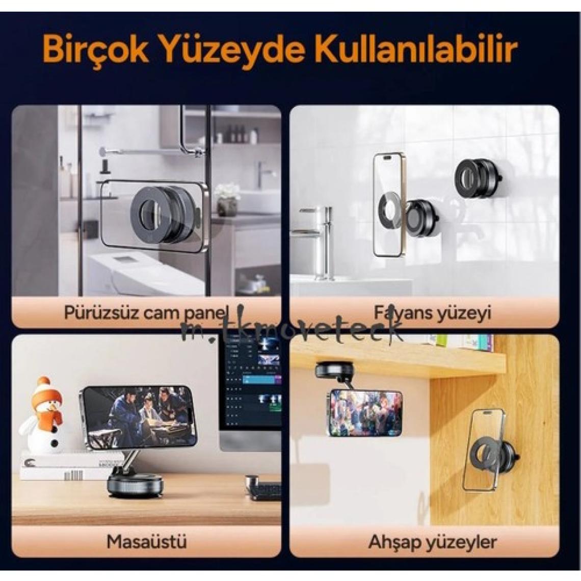M.tk moveteck Magsafe Telefon Tutucu Tüm Yüzeylerle Uyumlu Vakumlu Sökülebilir 360 Oynar Başlıklı Üniversal Telefon Tutucu K007
