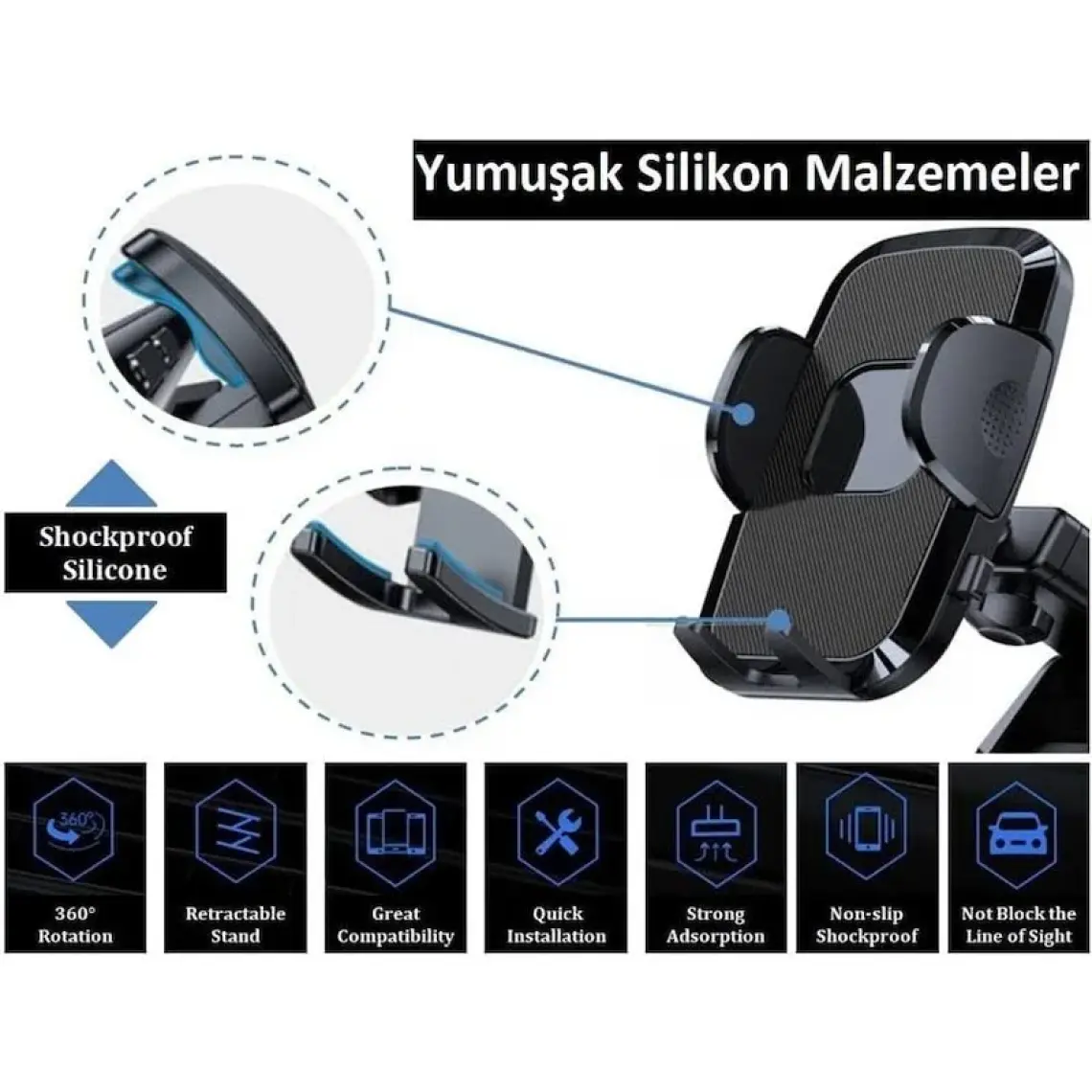 Hobimtek Hb-39 Otomatik Klipsli Araba Telefon Tutucu Ayarlanabilir Cam ve Torpido Için Yüksek Kalite Tutucu