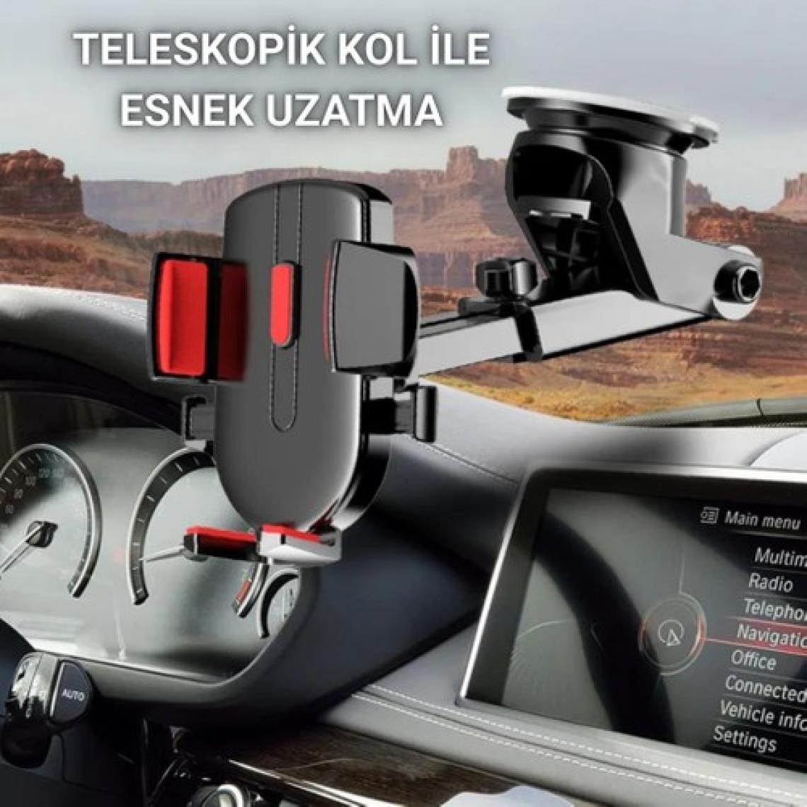 Polham Güçlü Vantuzlu Araç Içi Cam ve Torpido Üstü Telefon Tutucu, Uzayabilen, Ergonomik 360 Derece Dönebilen