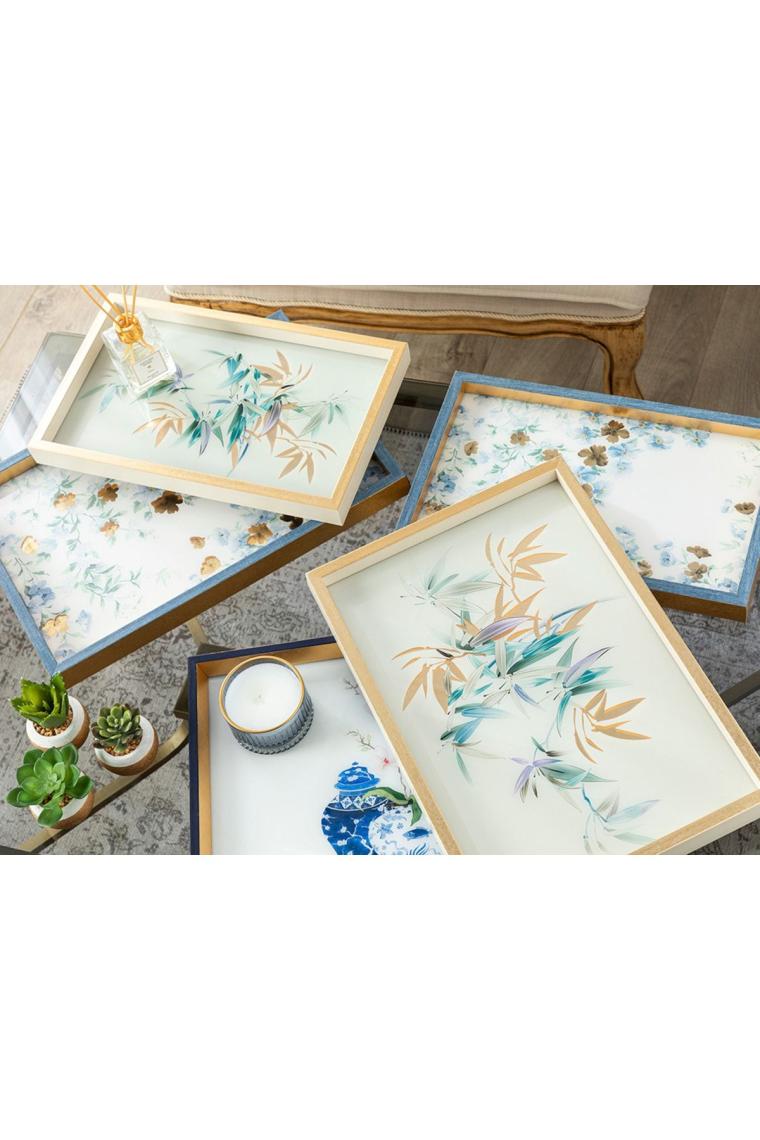 Bleu Blanc Cam Dekoratif Tepsi 31x46 Cm Gold