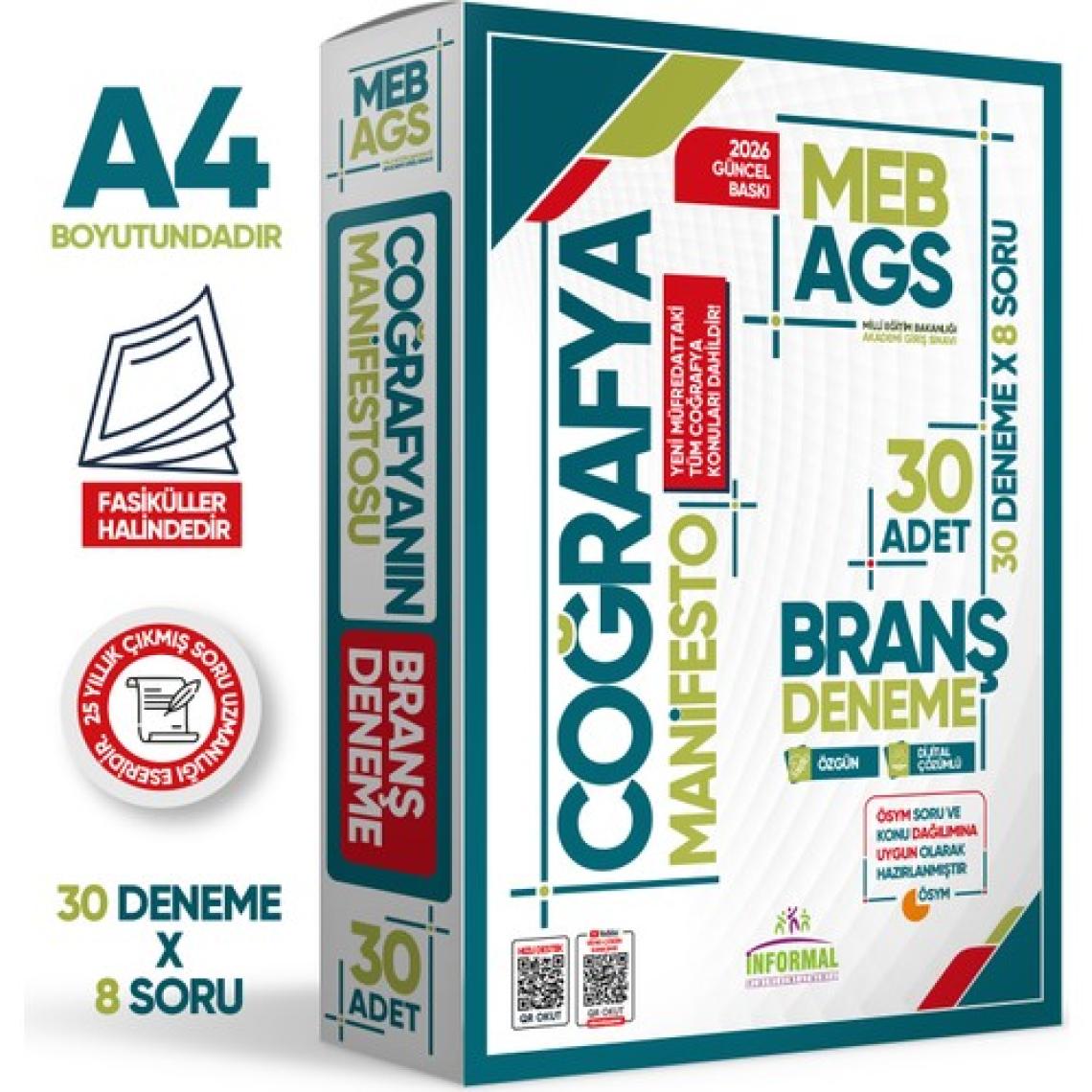 2025 Meb Ags Coğrafya Manifesto Branş Deneme Paketi 30LU (30X8) Fasikül Seti Özgün Dijital Çözümlü