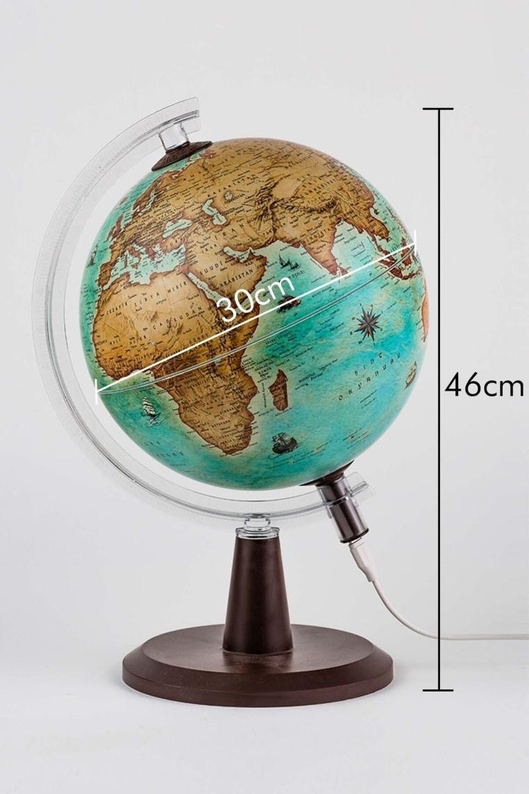 Gürbüz Yayınları Işıklı Antik Dünya Küresi Modern Seri 30 cm USB Kablo Hediyeli
