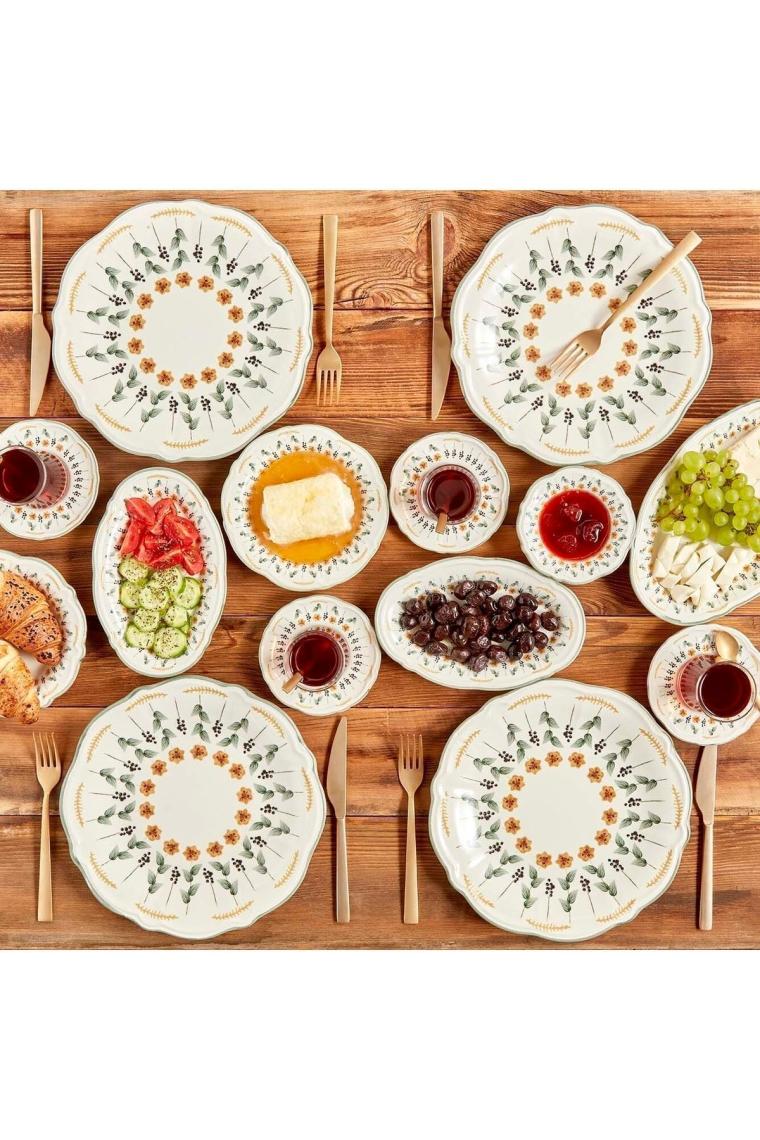 Adelina Stoneware 26 Parça 6 Kişilik Kahvaltı Takımı Yeşil