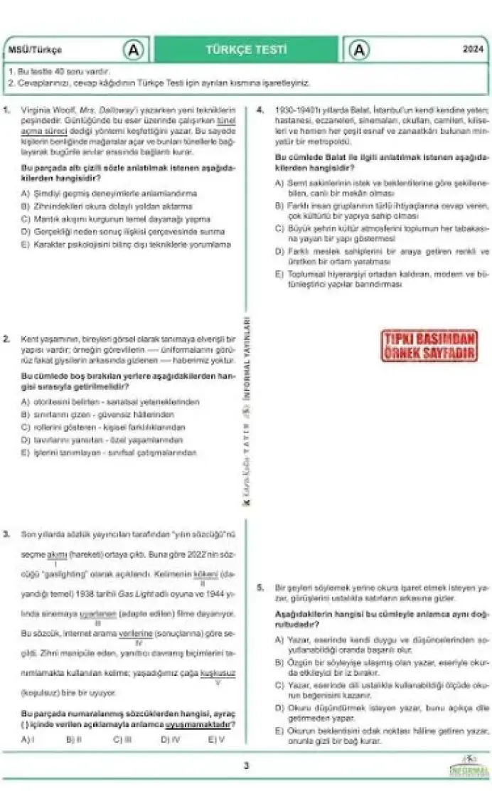 İnformal Yayınları 2026 MSÜ ÖSYM Çıkmış Soru Tıpkı Basım Türkiye Geneli Dijital Çözümlü 8li Kitapçık Deneme Paketi