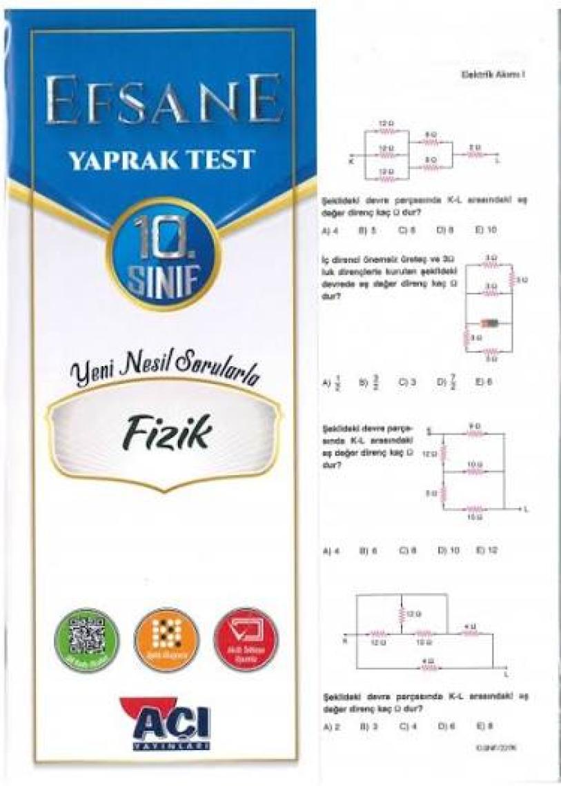 Açı Yayınları 10. Sınıf Fizik Çek Kopar Yaprak Test