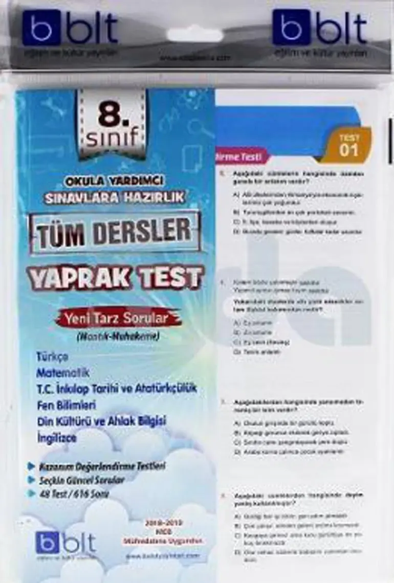 Bulut Eğitim ve Kültür Yayınları Eğitim 8. Sınıf Tüm Dersler Yaprak Test