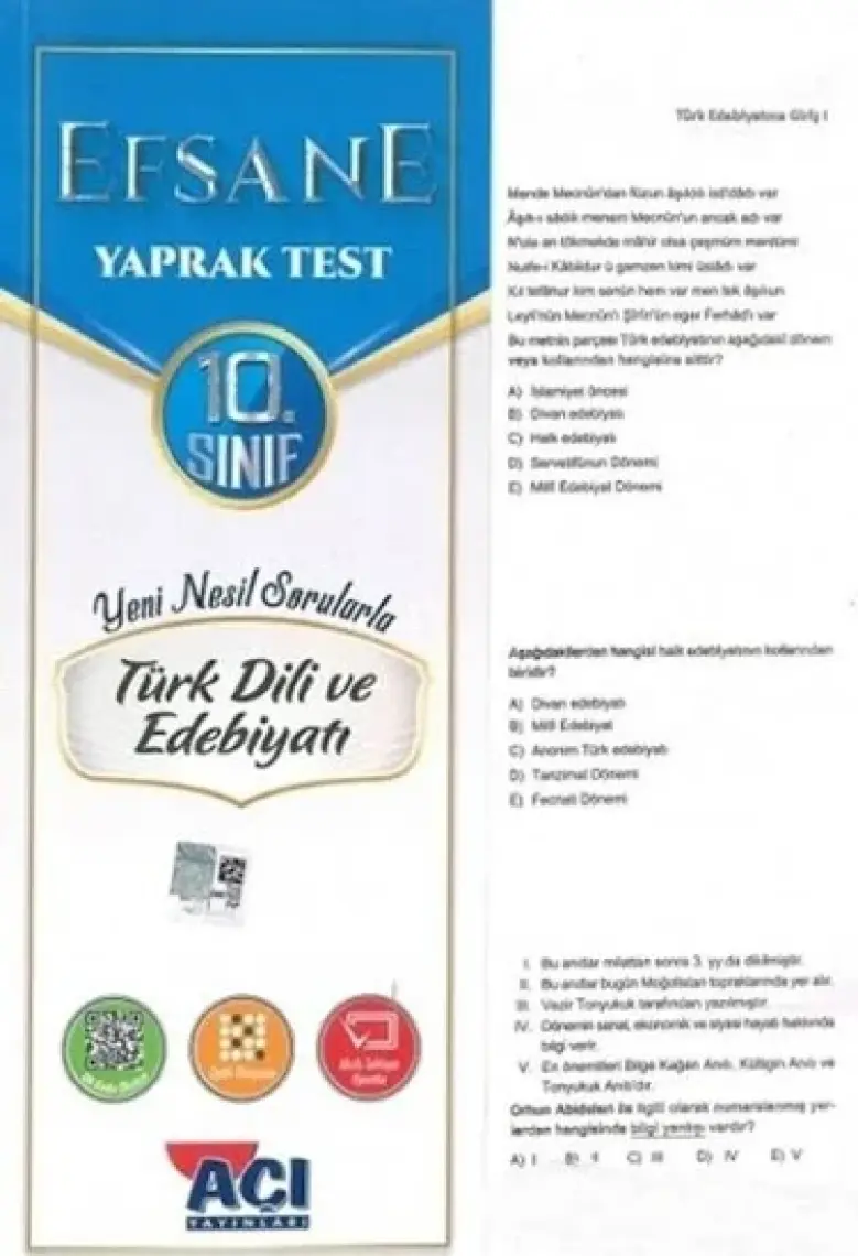 Açı Yayınları 10. Sınıf Türk Dili ve Edebiyatı Çek Kopar Yaprak Test
