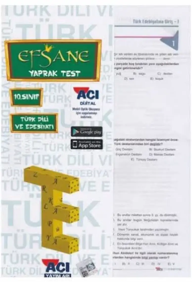 Açı Yayınları 10. Sınıf Türk Dili ve Edebiyatı Çek Kopar Yaprak Test