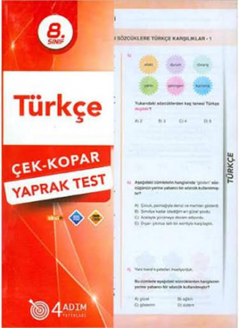 4 Adım Yayınları 4 Adım 8. Sınıf Türkçe Çek Kopar Yaprak Test