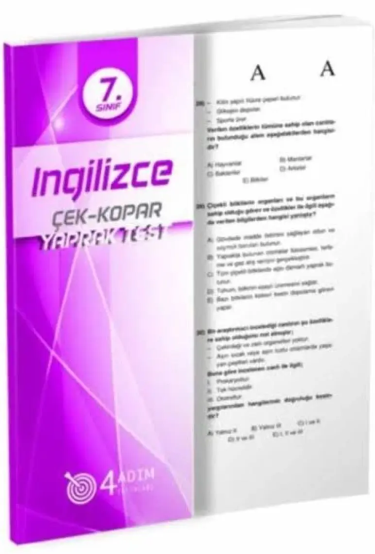 4 Adım Yayınları 4 Adım 7. Sınıf İngilizce Çek Kopar Yaprak Test