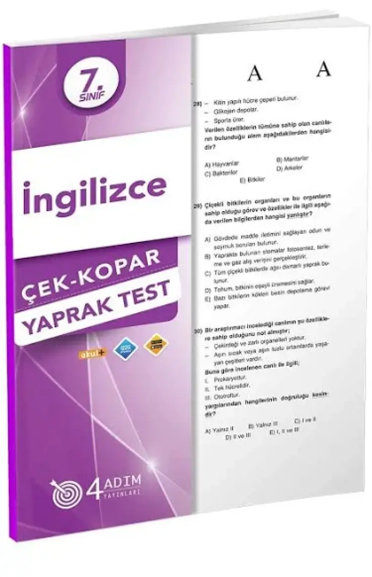 4 Adım Yayınları 4 Adım 7. Sınıf İngilizce Çek Kopar Yaprak Test