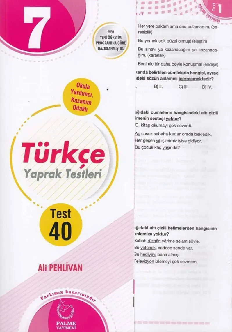 Palme Yayıncılık 7 Sınıf Türkçe Yaprak Test