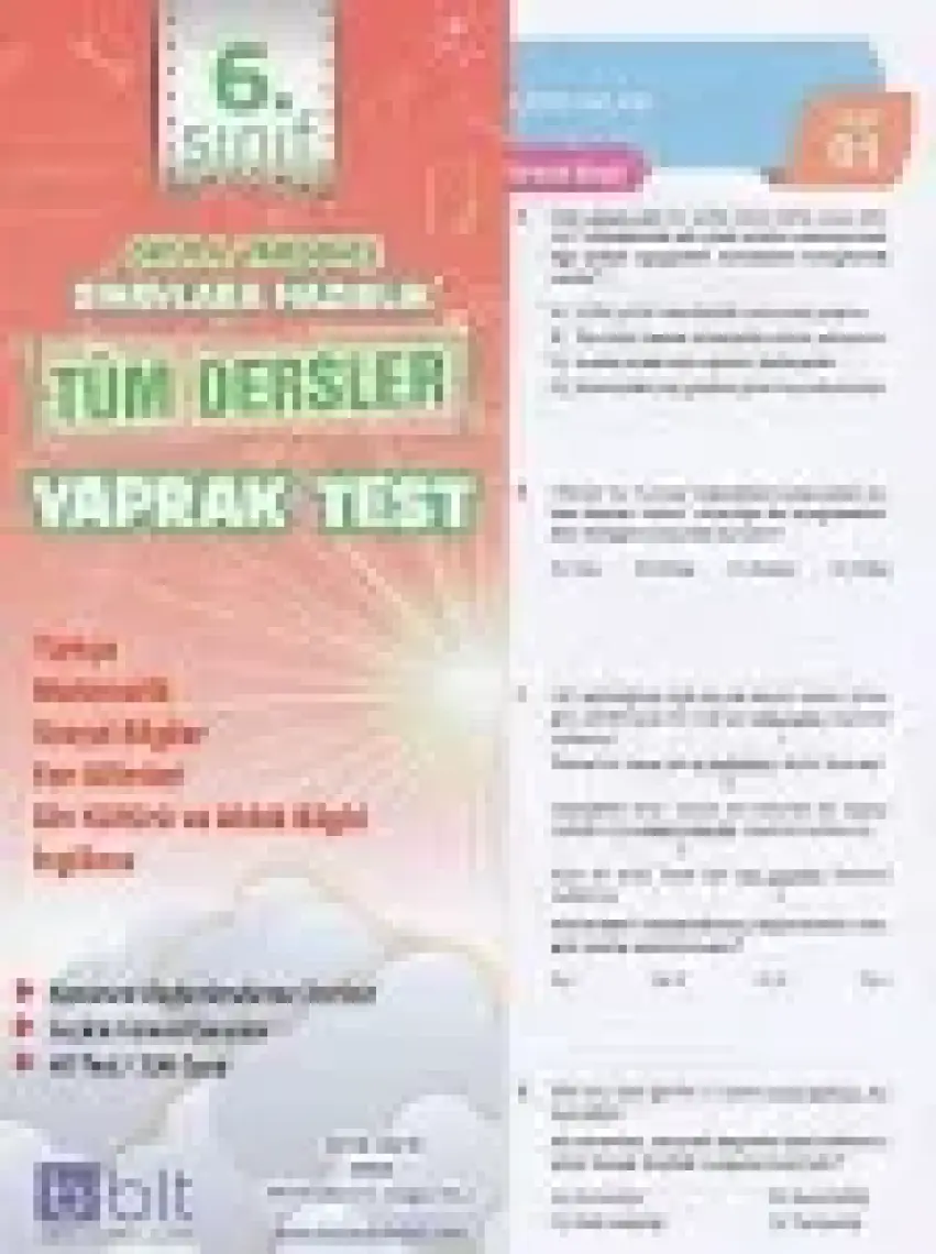 Bulut Eğitim ve Kültür Yayınları Eğitim 6. Sınıf Tüm Dersler Yaprak Test