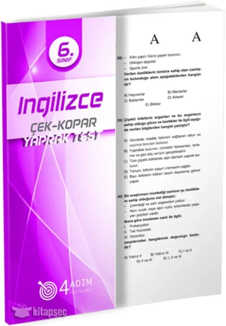 4 Adım Yayınları 4 Adım 6. Sınıf İngilizce Çek Kopar Yaprak Test