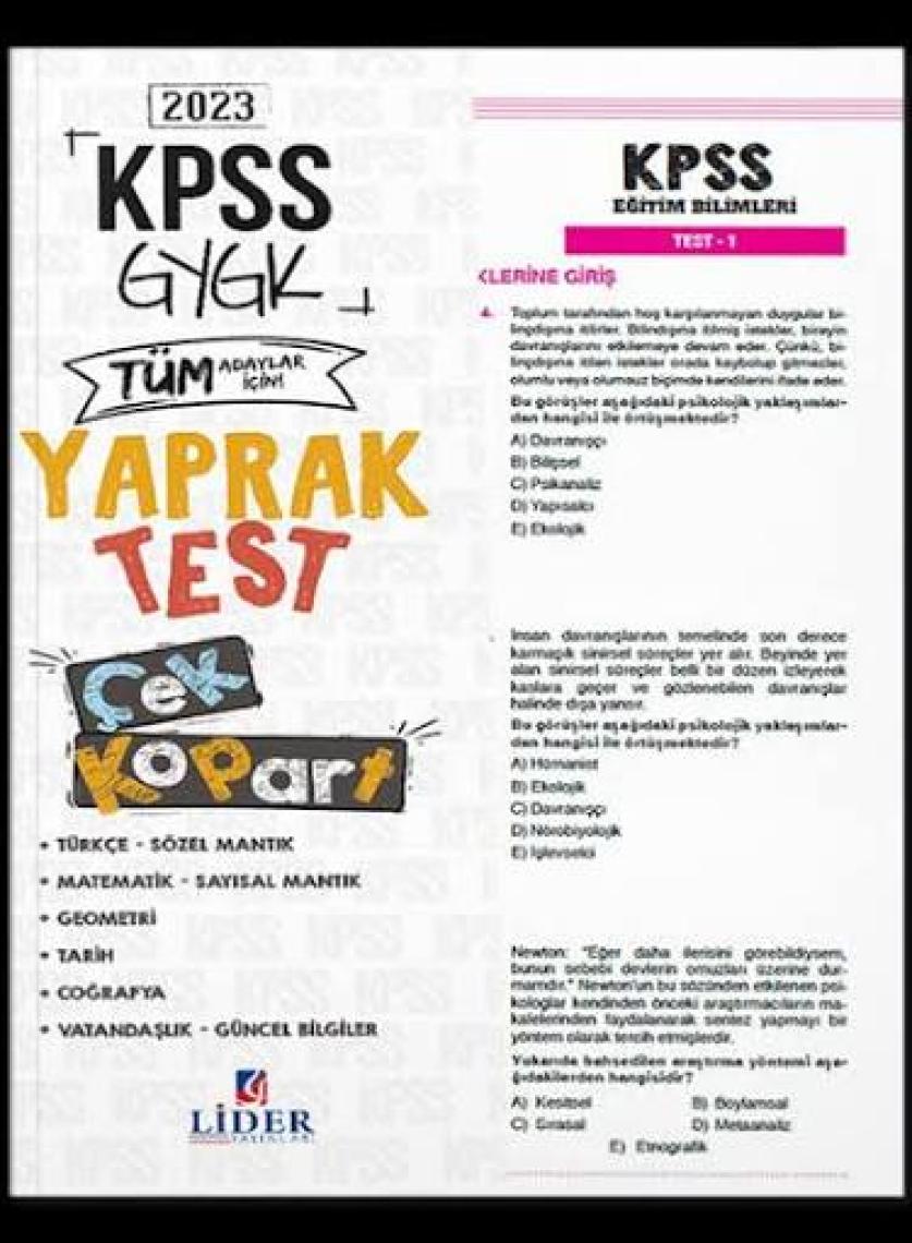 Lider Yayınları Genel Kültür Genel Yetenek Lisans Kurumsal Çek Kopart Yaprak Test Lider Yayınları