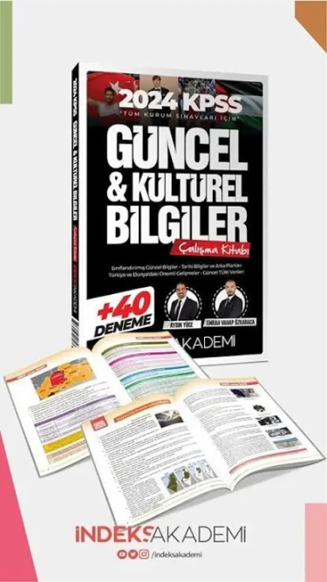 İndeks Akademi Yayıncılık 2024 KPSS  Güncel ve Kültürel Bilgiler Çalışma Kitabı 40 Deneme