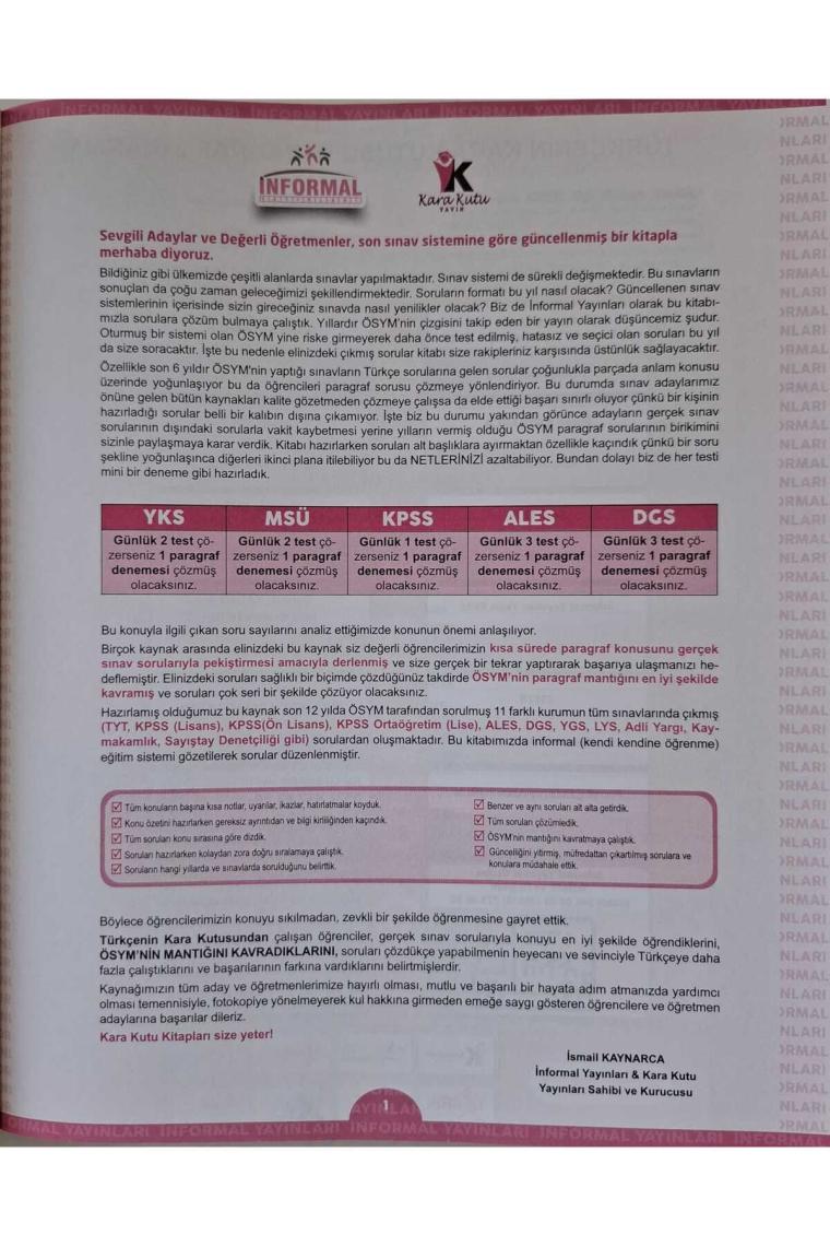 Karakutu Yayınları KPSS türkçenin Kara Kutusu Karma Paragraf 2 Konu Özetli Dijital Çözümlü Çıkmış Soru Bankası