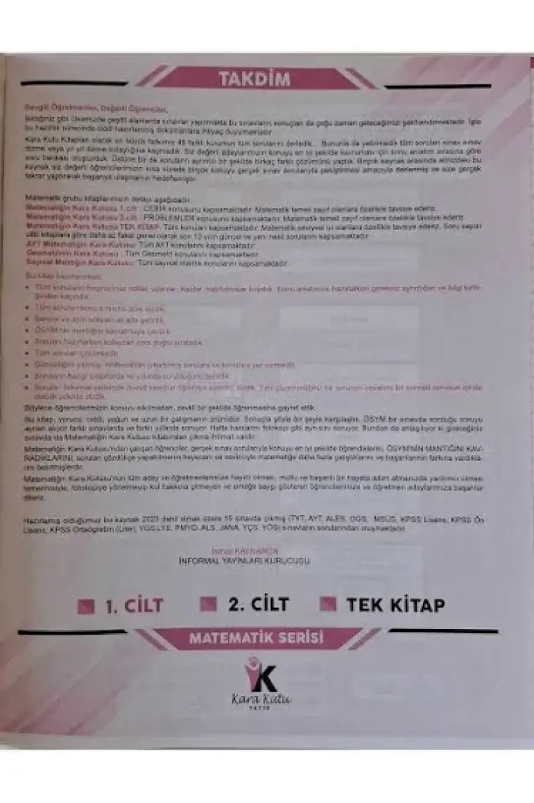 Karakutu Yayınları KPSS Matematiğin Kara Kutusu 1. Cilt Konu Özetli Dijital Çözümlü ÖSYM Çıkmış Soru Havuzu Bankası