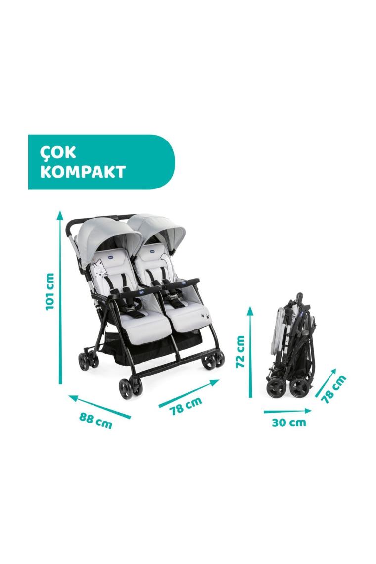 Ohlala 2 Twin Ultra Hafif Ikiz Bebek Arabası Silver