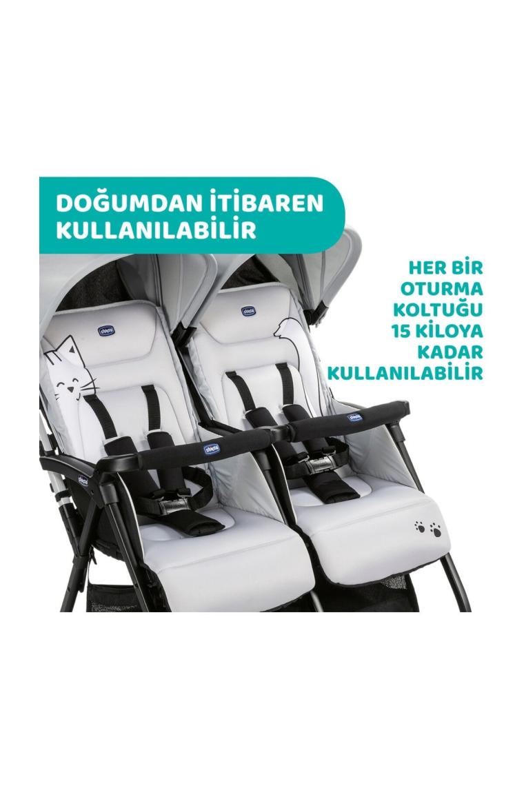 Ohlala 2 Twin Ultra Hafif Ikiz Bebek Arabası Silver