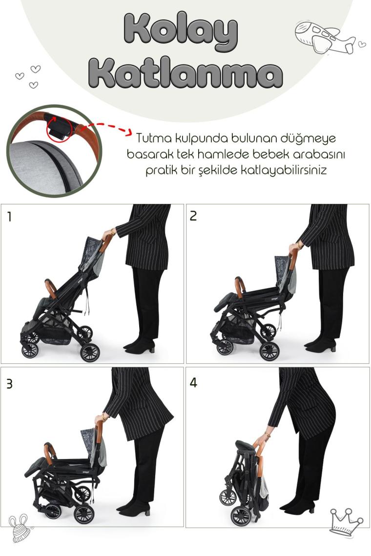 Lotus Tek Elle Katlanabilir Kabin Boy Bebek Arabası Yağmurluk Hediyeli