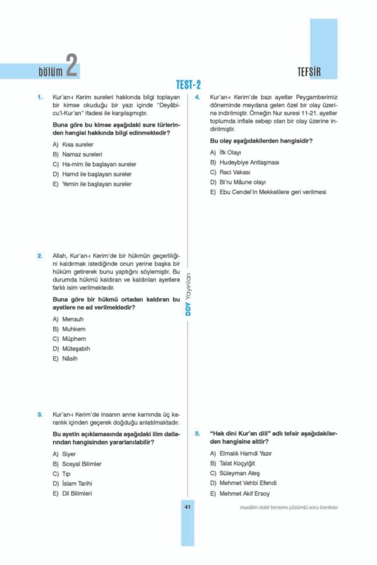 Ddy Yayınları Öabt (Dkab-Ihl) Muallim Tamamı Çözümlü Soru Bankası
