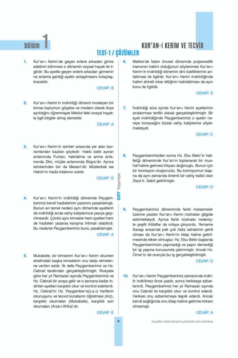 Ddy Yayınları Öabt (Dkab-Ihl) Muallim Tamamı Çözümlü Soru Bankası